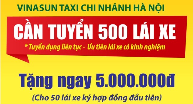 Vinasun Taxi Hà Nội tuyển dụng 500 nhân viên lái xe