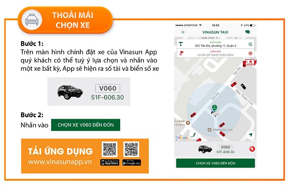 Thoải mái chọn xe thông qua Vinasun App