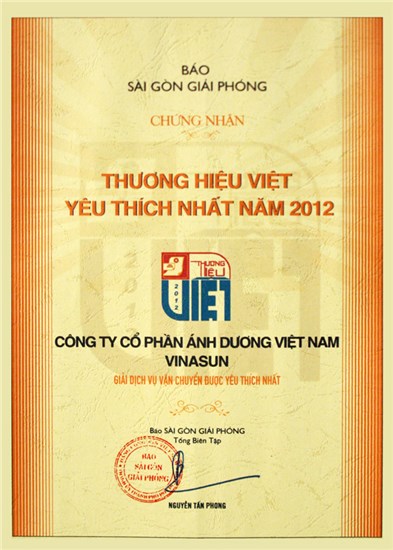 Chứng nhận hàng Việt được yêu thích nhất 2012