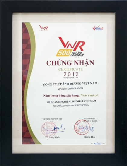 Chứng nhận VNR500 2012