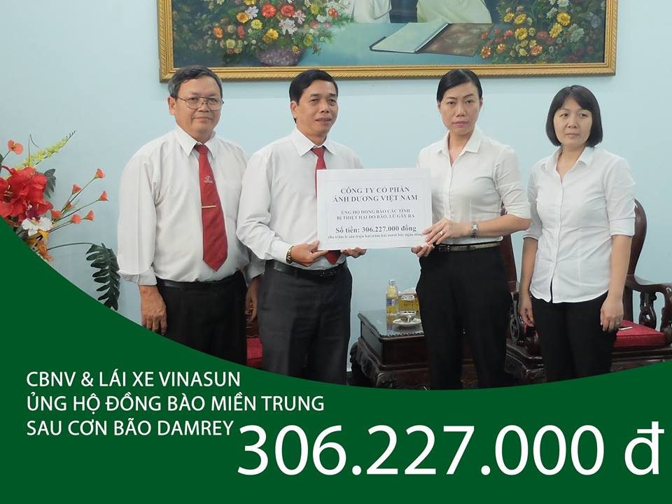Vinasun ủng hộ 306 triệu đồng cho đồng bào miền Trung sau bão Damrey