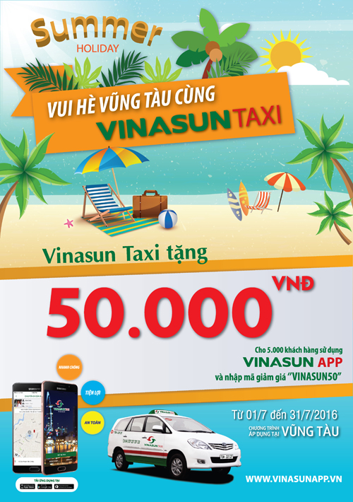 Tặng ngay 50.000đ cho khách hàng sử dụng Vinasun App tại Vũng Tàu